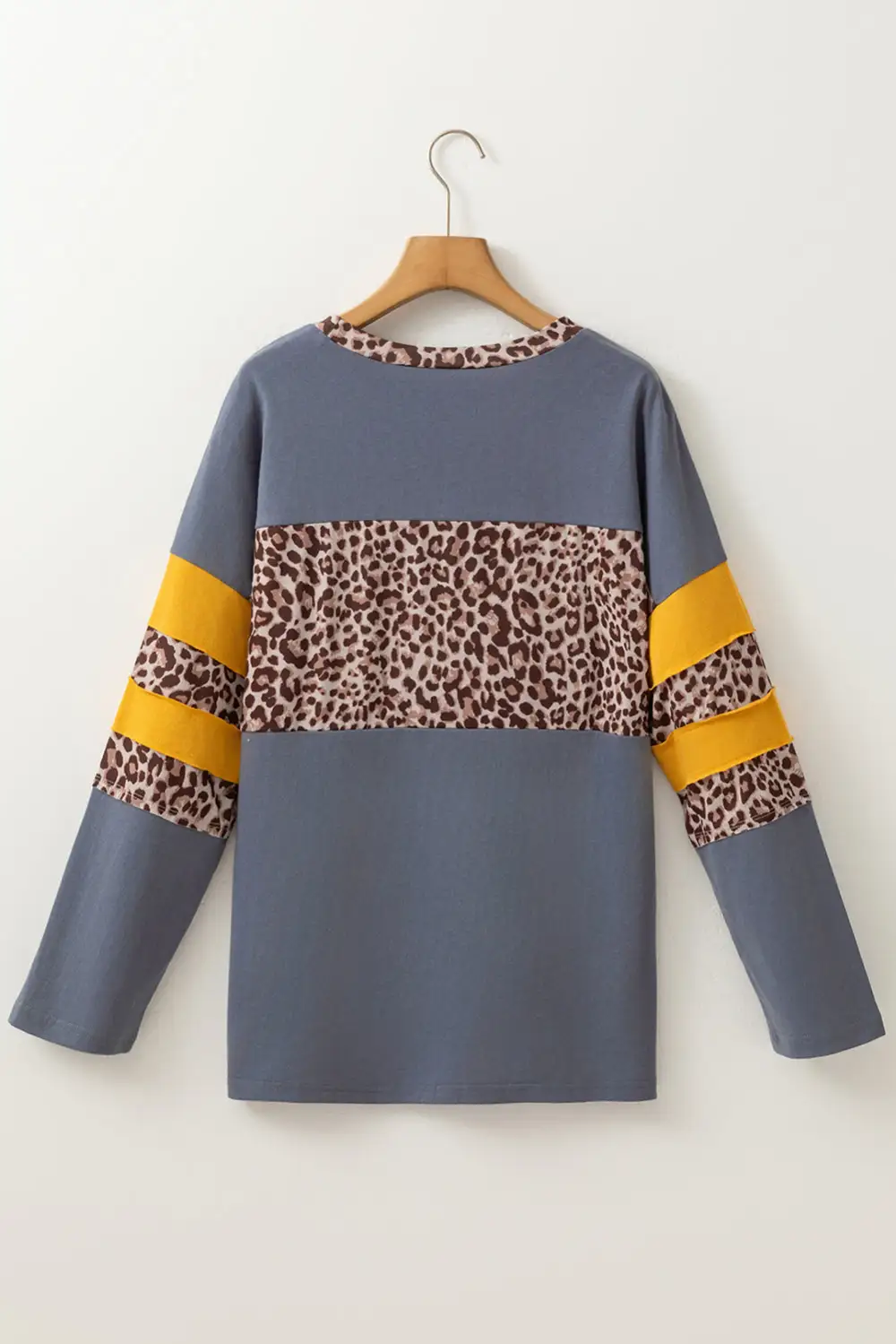 Women's Leopard Print Top With Colorblock And Long Sleeve