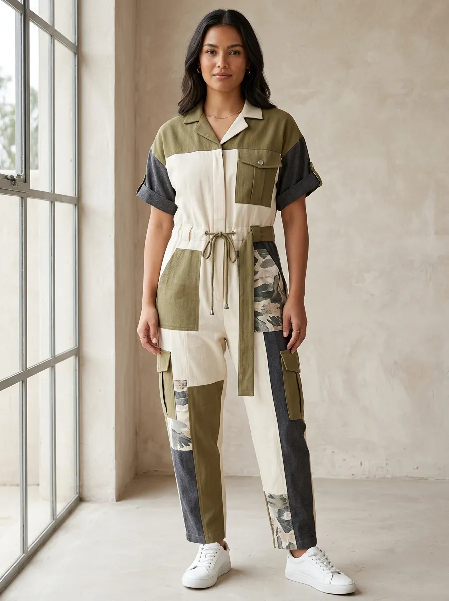 Women's Casual Camo Patchwork Graphic Jumpsuit