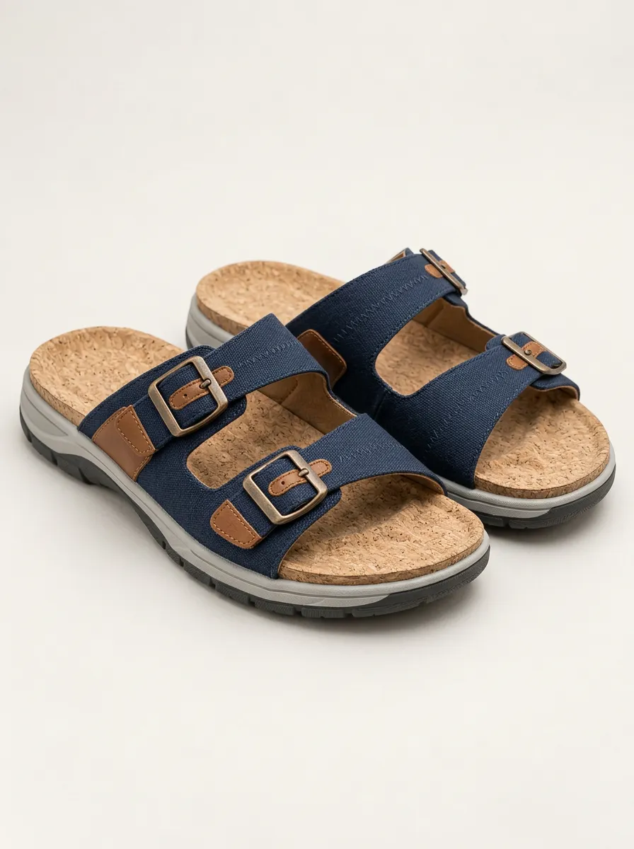 Men's Buckle Canvas Graphic Detail Casual Sandals