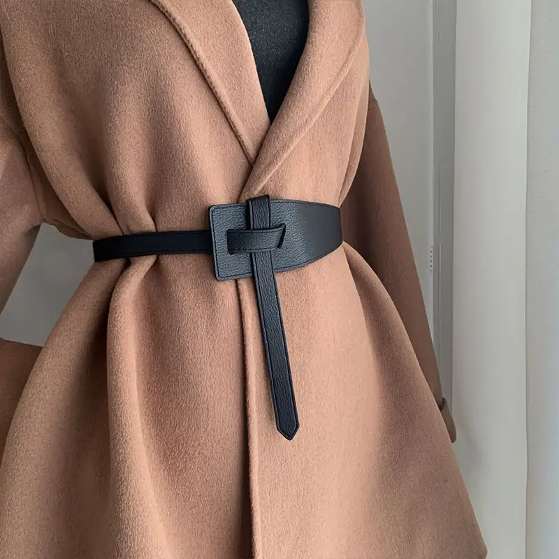 Women's Wide Knot-Front Faux-Leather Waist Belt