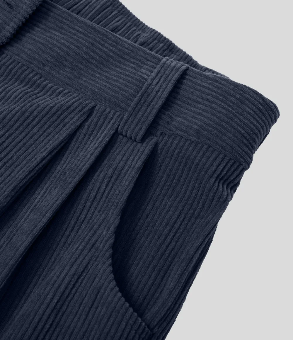 Mid Rise Button Zipper Side Pocket Corduroy Casual Pants