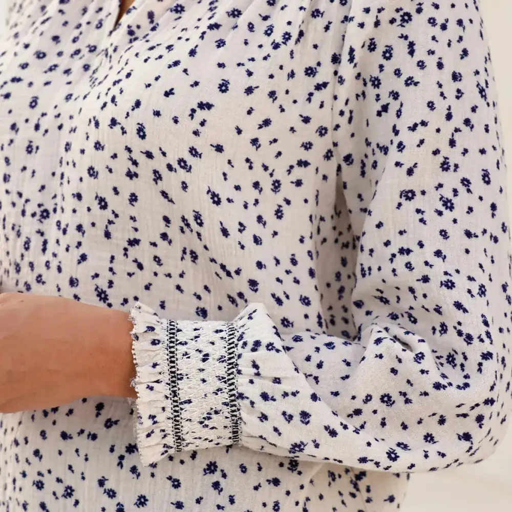 Long-Sleeve Smocked Textured Women's Shirt