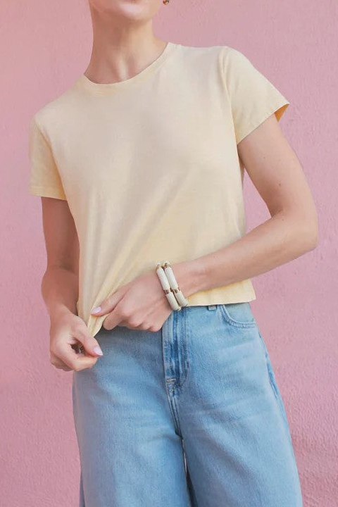 Pale Yellow Short Sleeve Crew Neck Tee