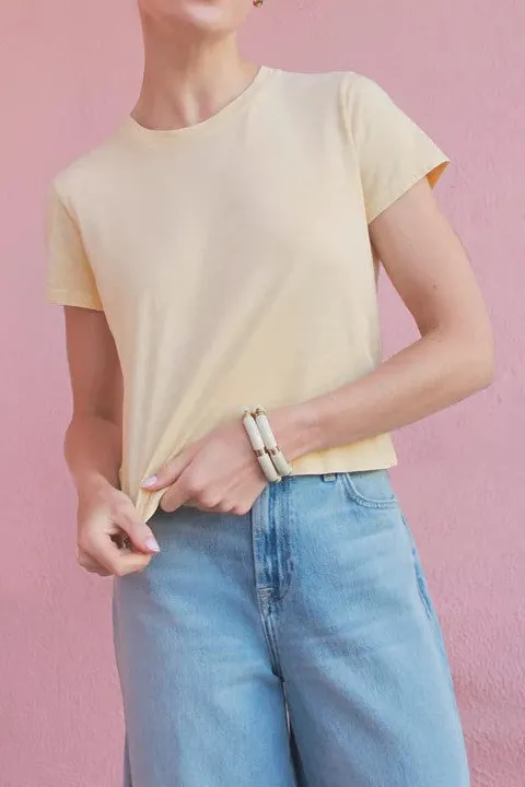 Pale Yellow Short Sleeve Crew Neck Tee