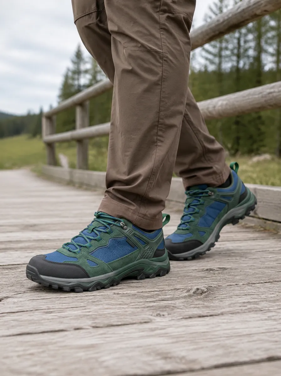 Men's Hiking Lover Blue Green Pattern Printed Shoes