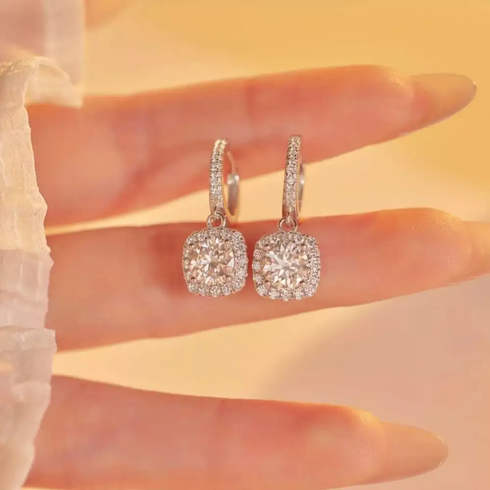 Moissanite Sterling Silver Hoop Drop Earrings