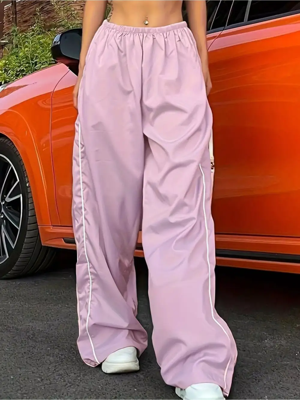 Elegant Elastic Waist Wide Leg Pants