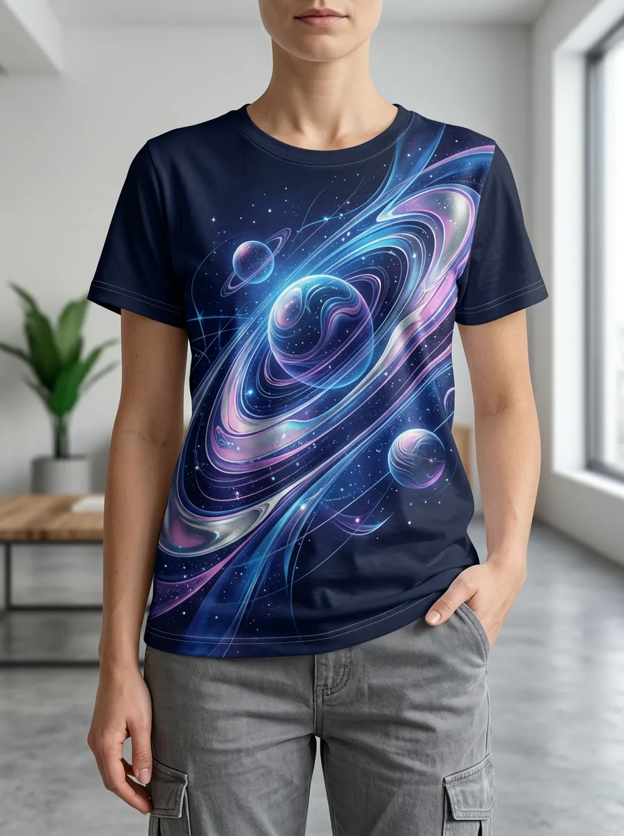 Women's Space Astronomy Lover Galaxy Planet Printed T-shirt