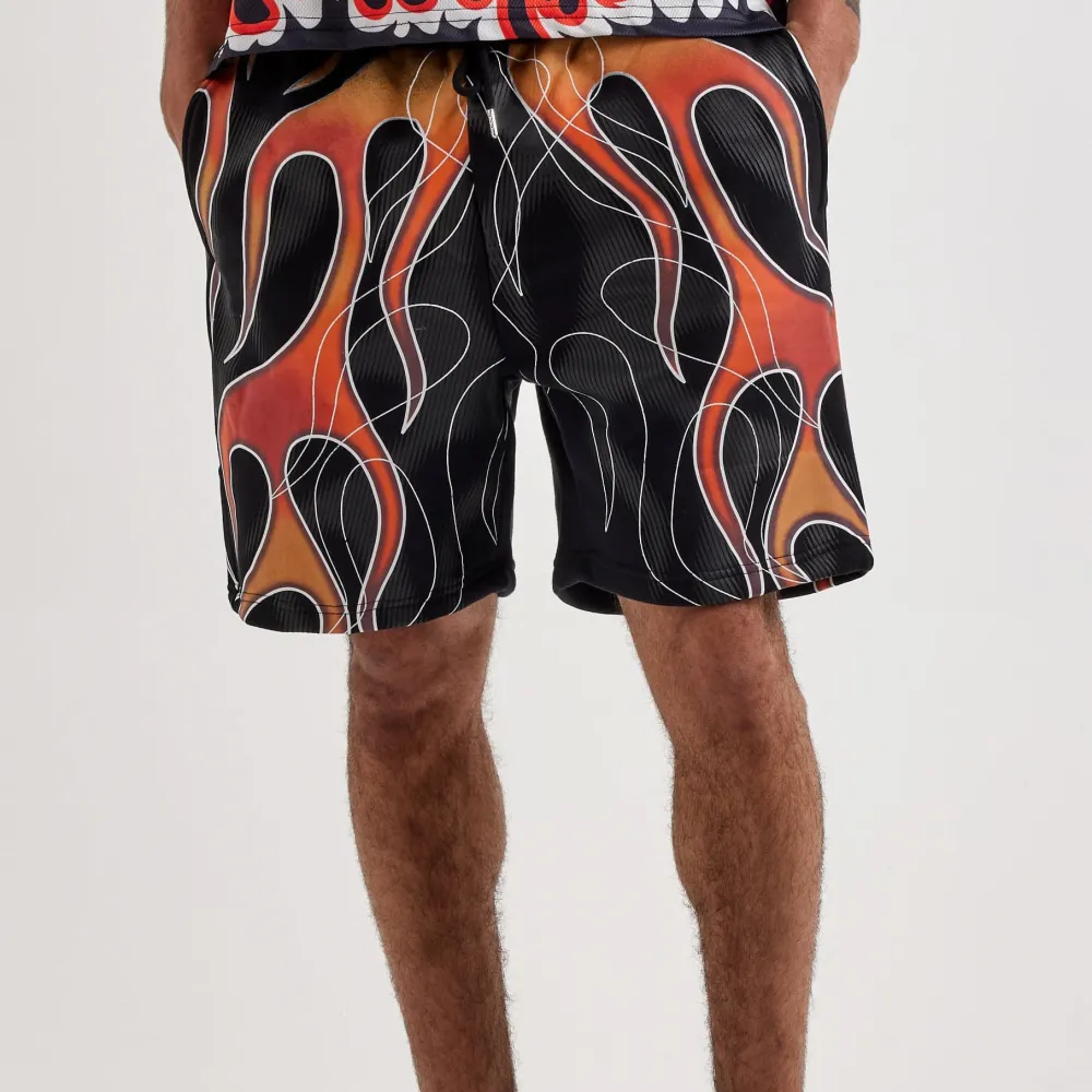 Allover Flame Fleece Sweat Shorts