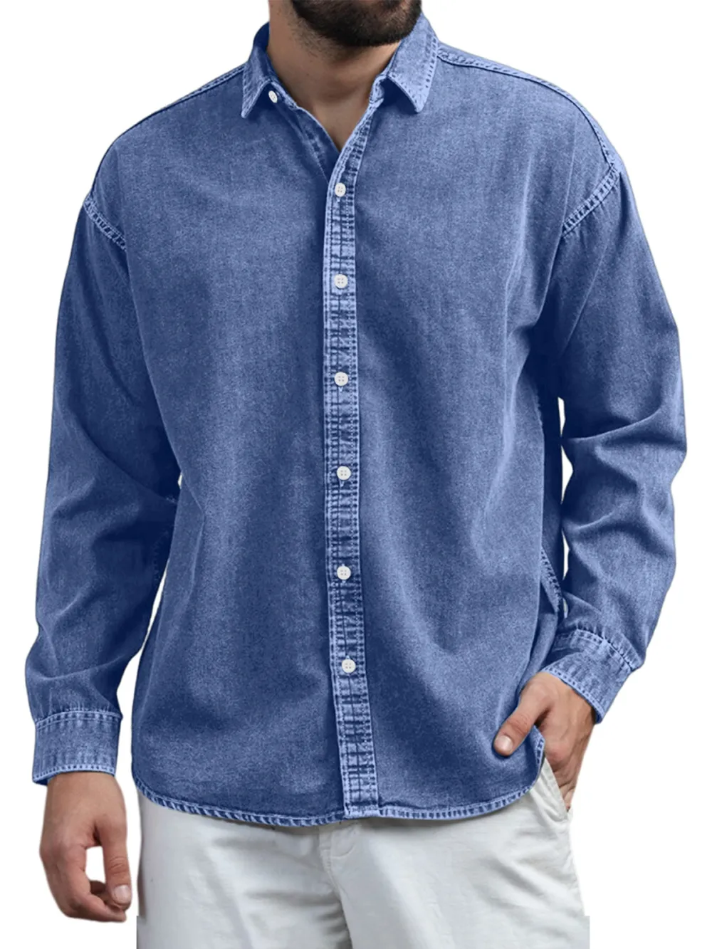 Structured Long Sleeve Open Collar Shirt