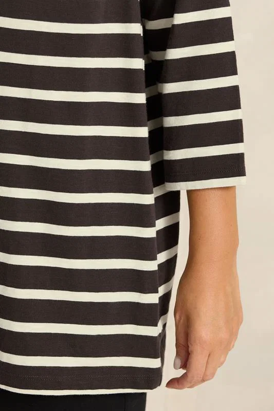 Chocolate Brown Stripe V-Neck Cotton Top detail 3