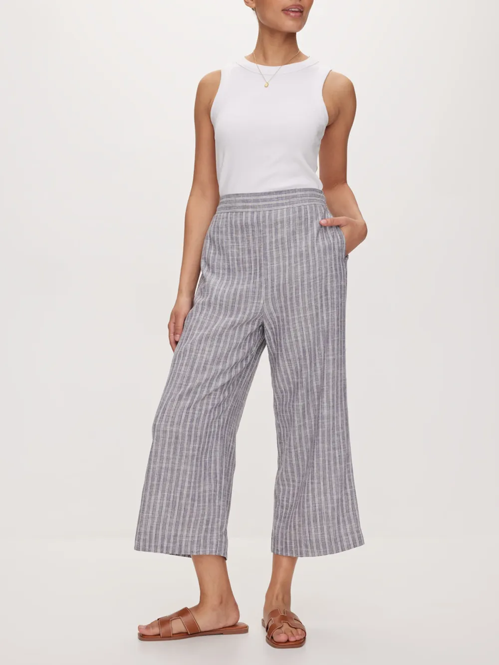 Fine Striped Cropped Wide-Leg Pants