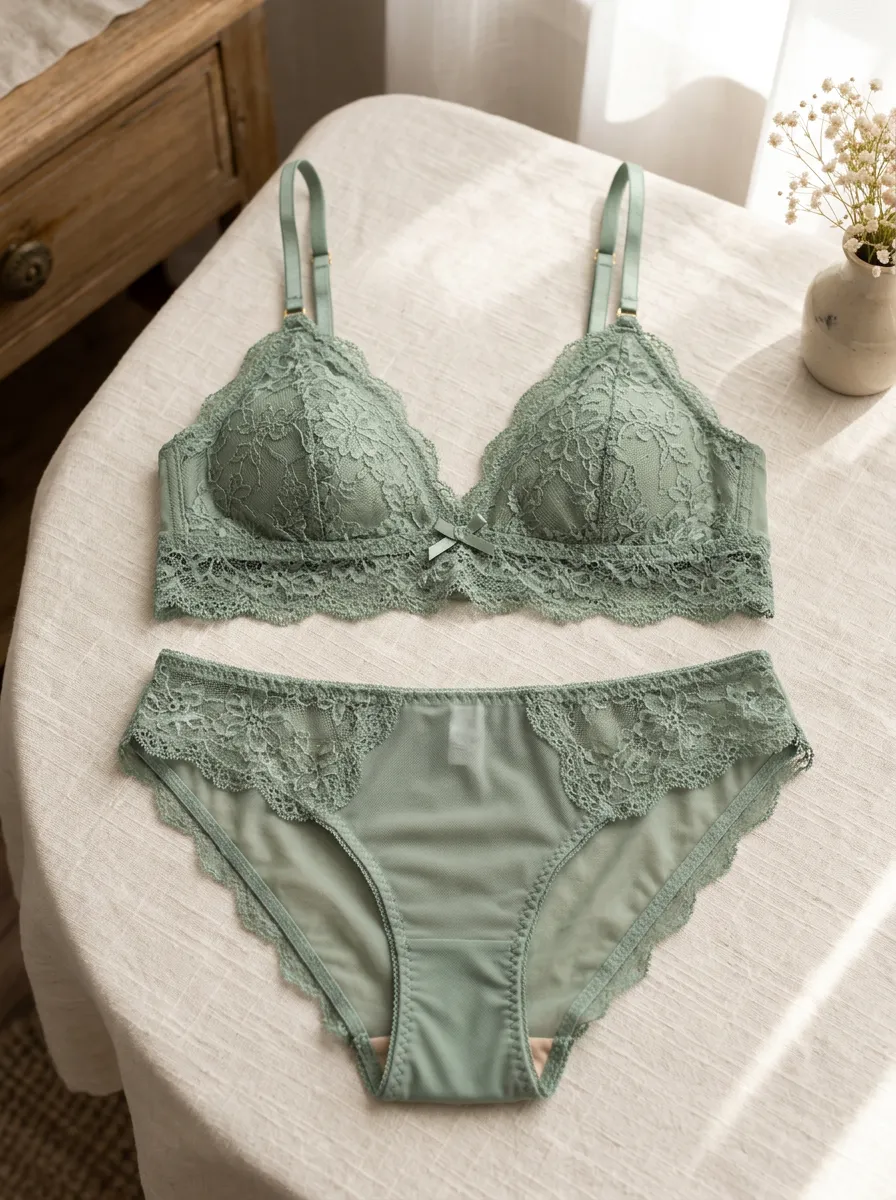 Women's Floral Lace And Floral Mesh Lingerie Set