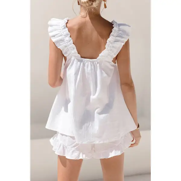 Ruffled Square Neck Top and Shorts Set