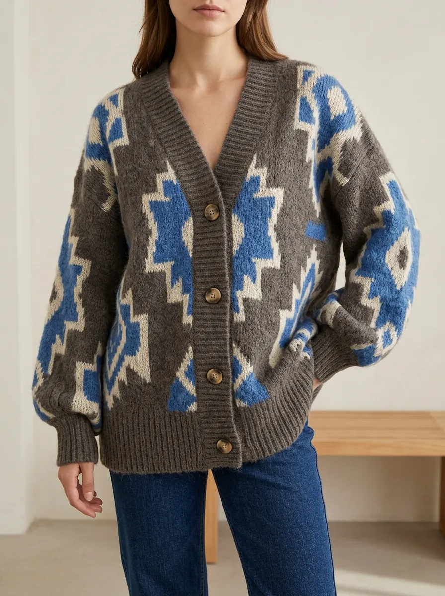 Casual Style V Neck Button Front Women's Casual Knit Cardigan