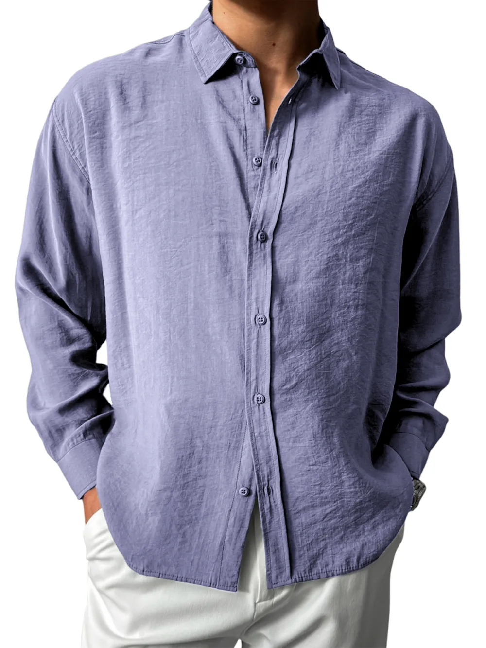 Easy Fit Long Sleeve Button Front Shirt