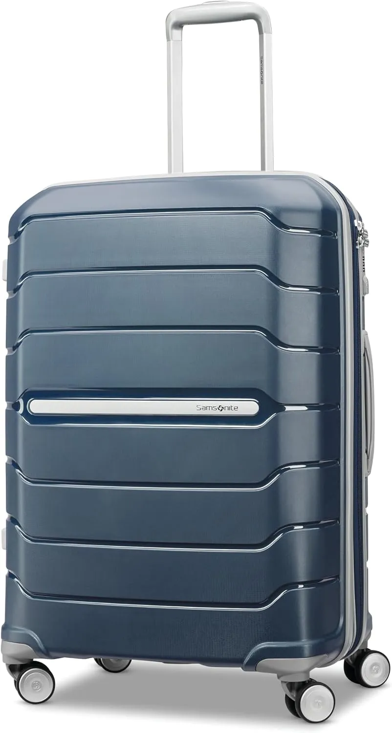 Samsonite Freeform Hardside Carry-On Luggage with Spinner Wheels - Hardshell Suitcase - TSA, Airline-Approved - Expandable Hard Shell, Smooth Rolling Wheels for Lightweight Travel - White/Grey