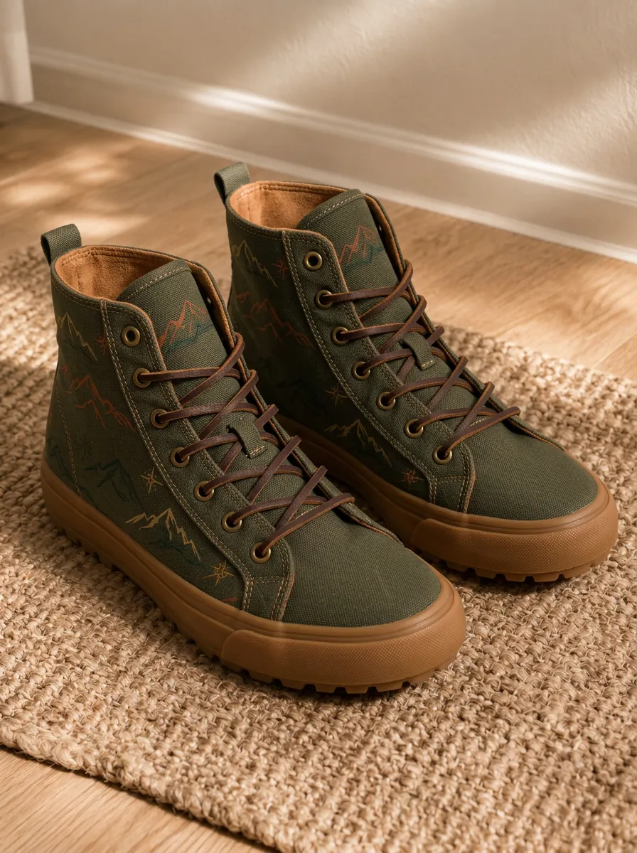 Men's Refined Outdoor Adventure Mountain Compass Patterned Canvas Shoes