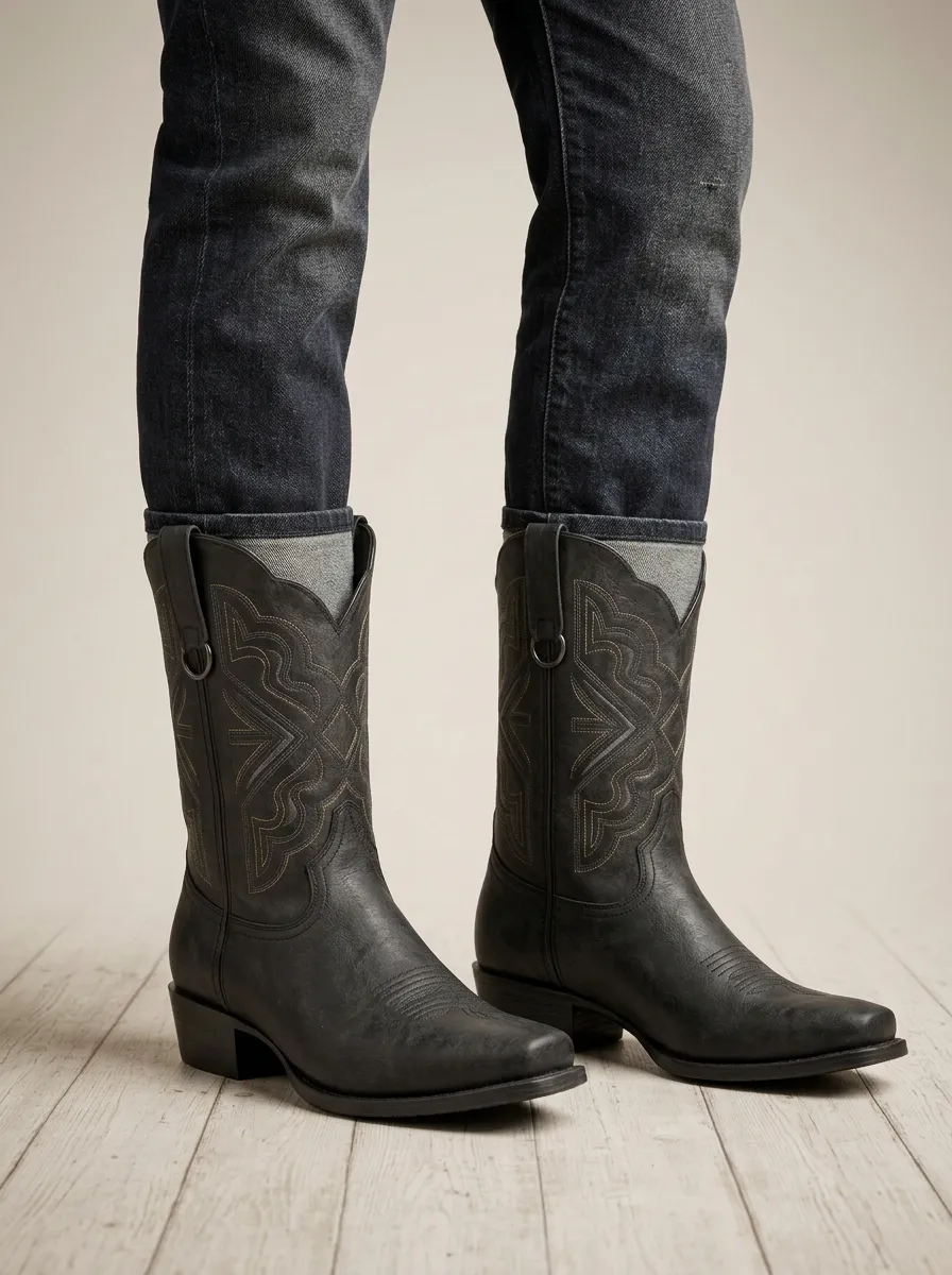 Retro Western Cowboy Embroidered Boots Men