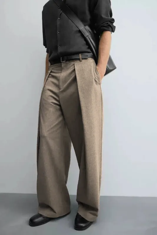 Pleated Straight-Leg Trousers