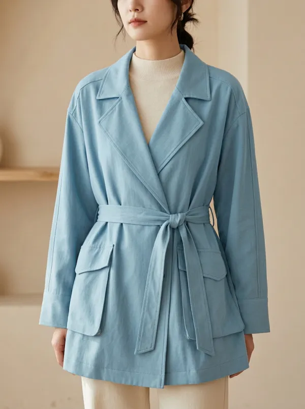 Casual Belted Lapel Trench Coat