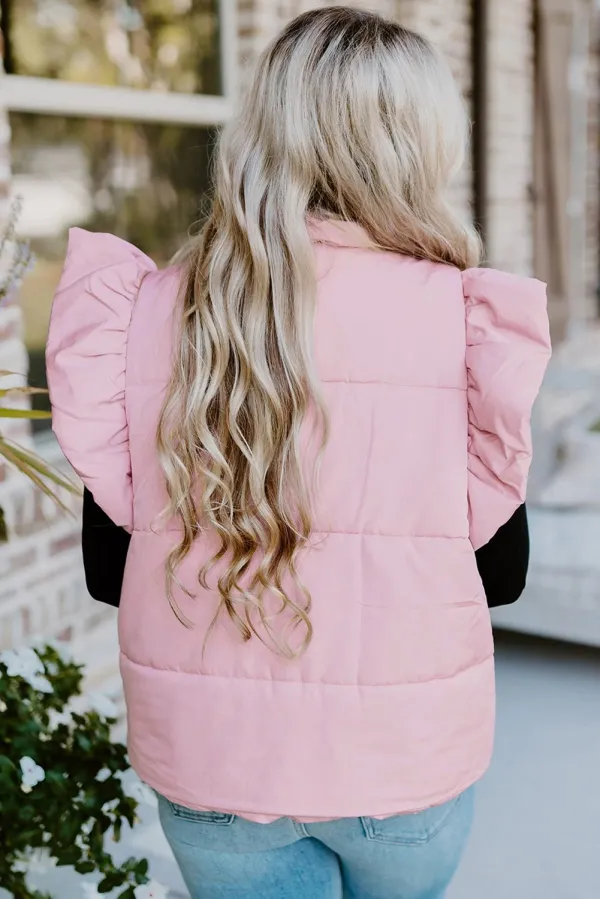 Stand Neck Flutter Sleeve Puffer Vest