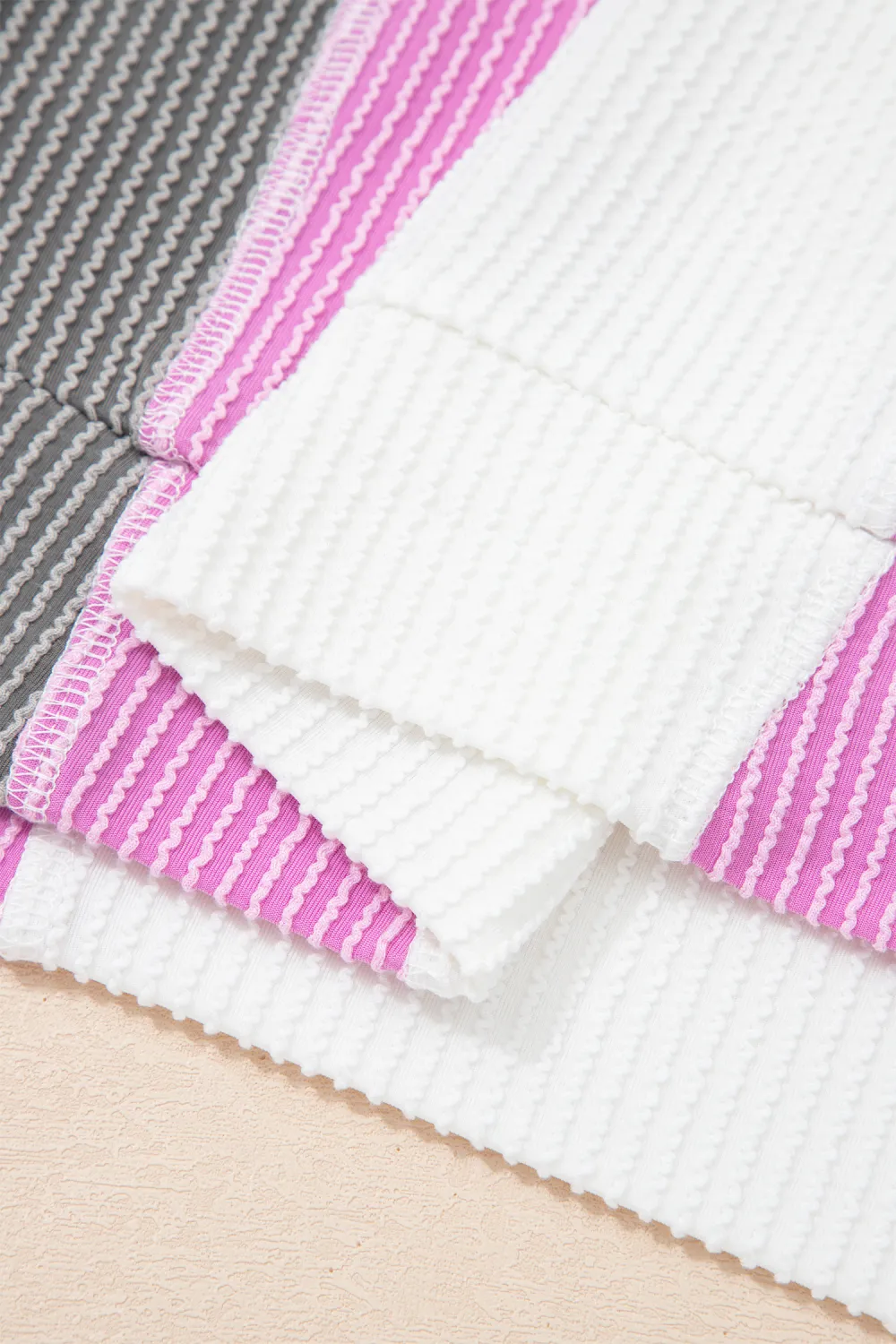 White Spiral Ribbed Raw Seam Top