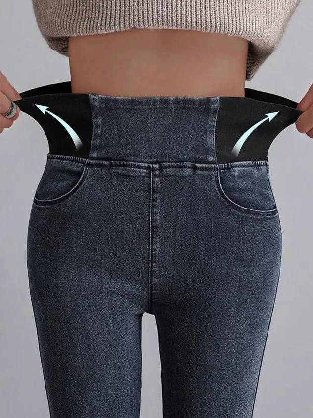 Women's Elasticity Waist Stretchy Loose Plain Denim Jeans