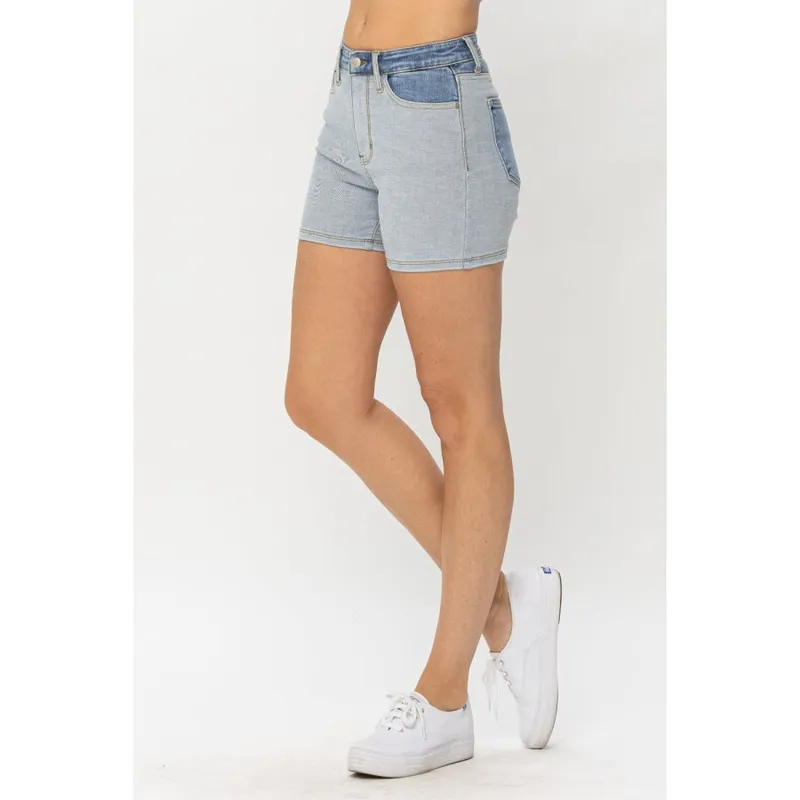 Plus Size Color-Block Denim Shorts