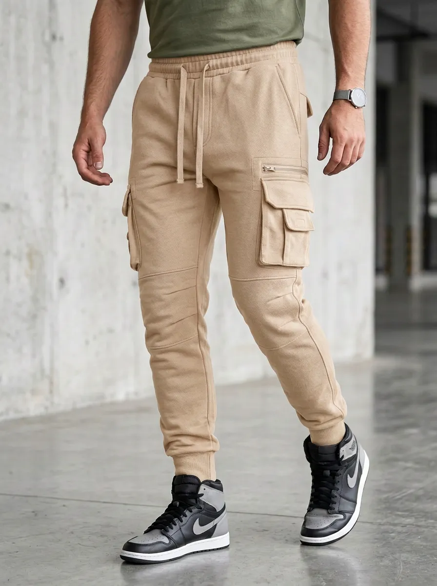 Active Graphic Print Style Men's Cargo Jogger Pants