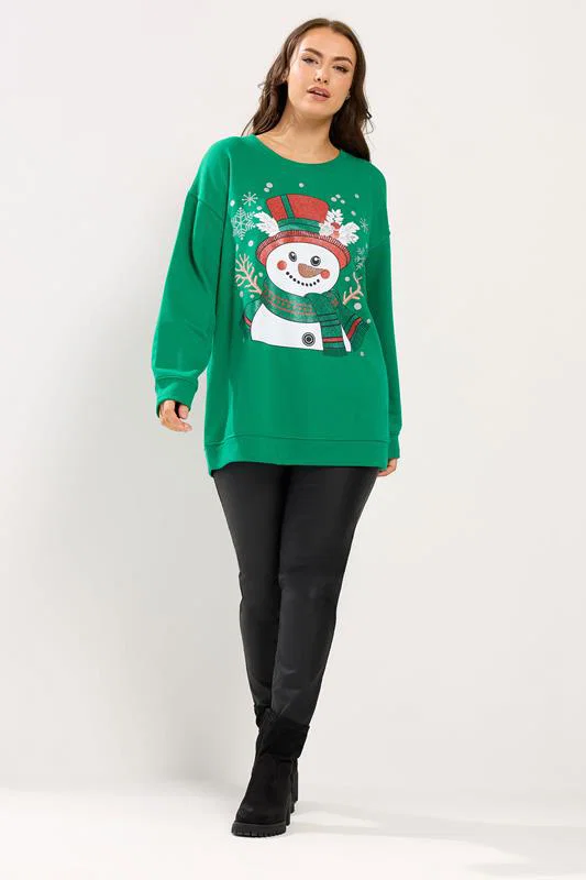 Green Glitter Snowman Christmas Novelty Sweatshirt detail 1