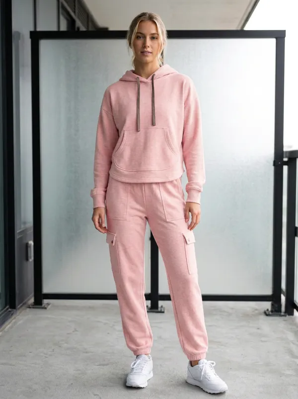 Women's Casual Beige Solid Color Cargo Pocket Hoodie Jogger Set