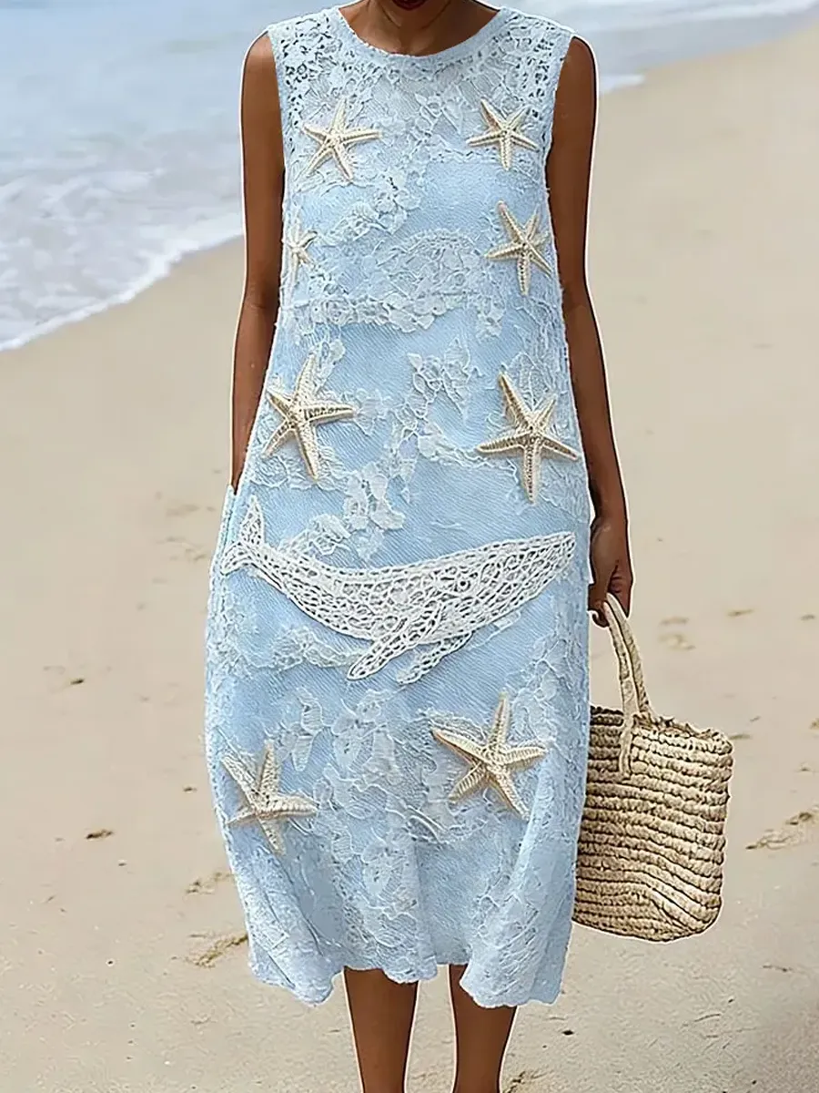Women'S Jellyfish Art Print Comfortable Sleeveless Round Neck Dress