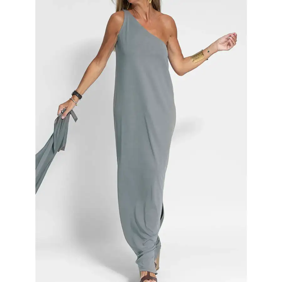 One Shoulder Maxi Dress with Side Slit