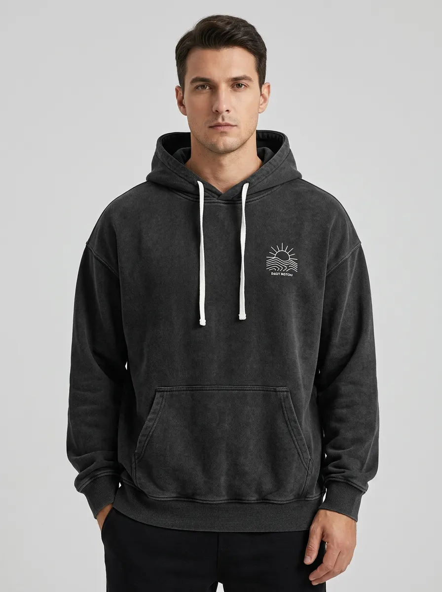 Men's Beach Lover Sunrise Wave Graphic Print Hoodie