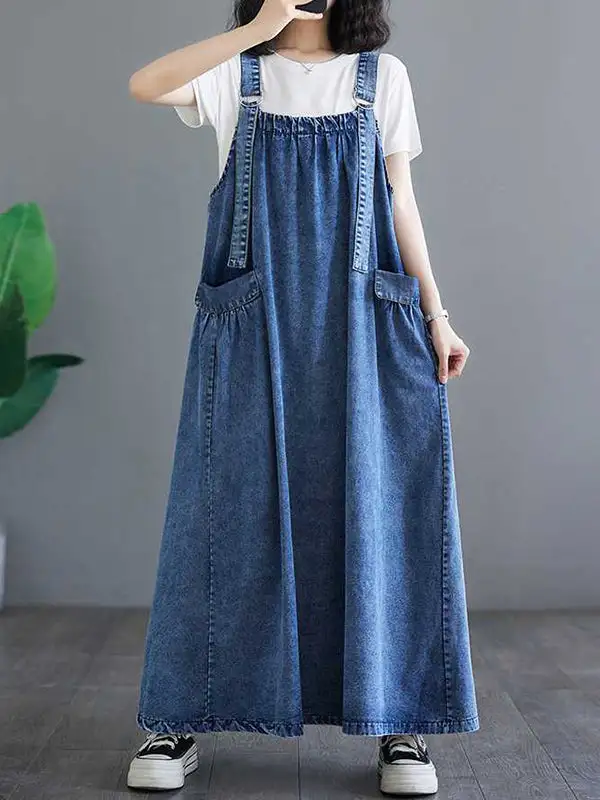 Suspender Pleated Neck Maxi Dress