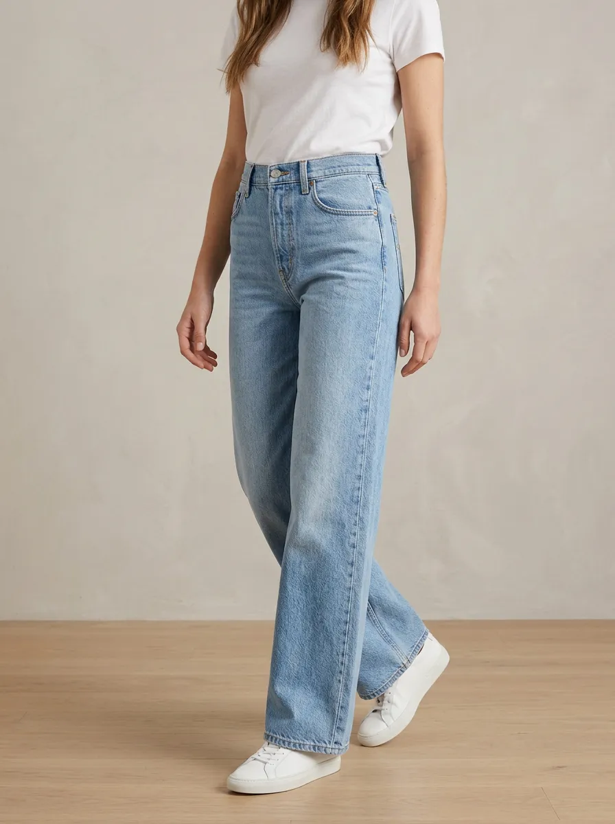 Straight-Leg High-Rise Washed Casual Denim Jeans
