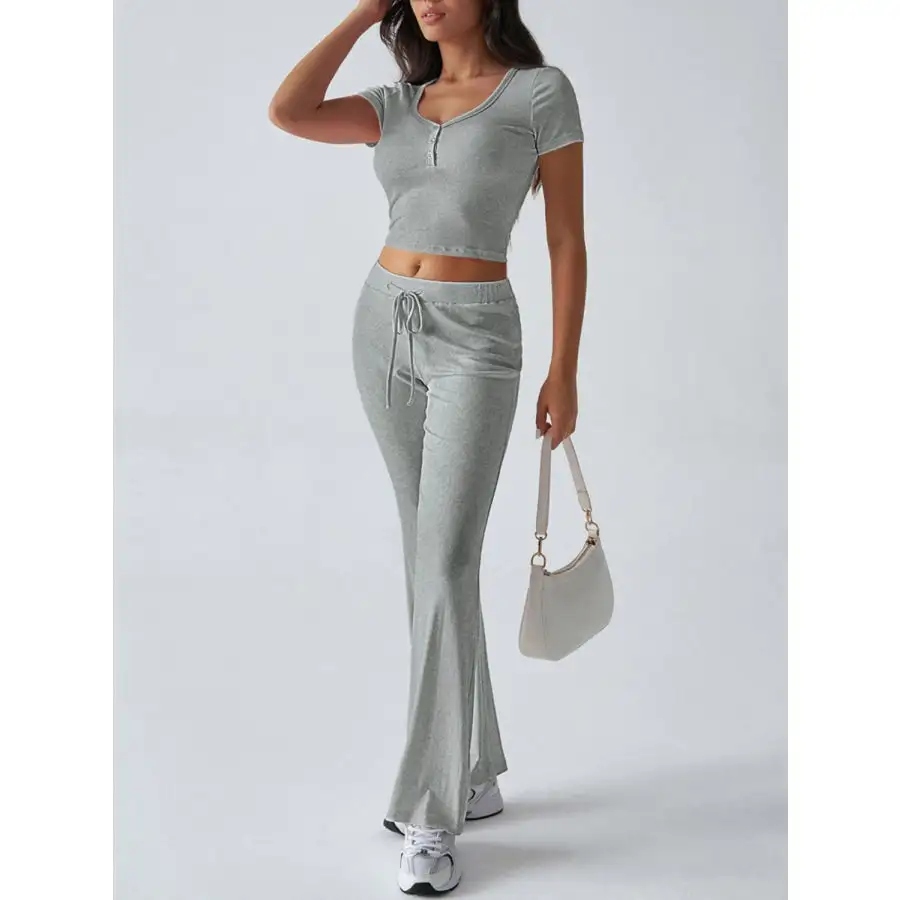 Short Sleeve Top and Drawstring Pants Set