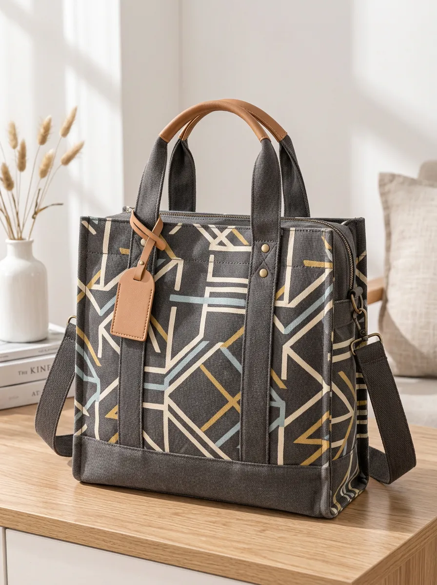 Women's Geometric Abstract Line Art Canvas Print Shoulder Tote Bag