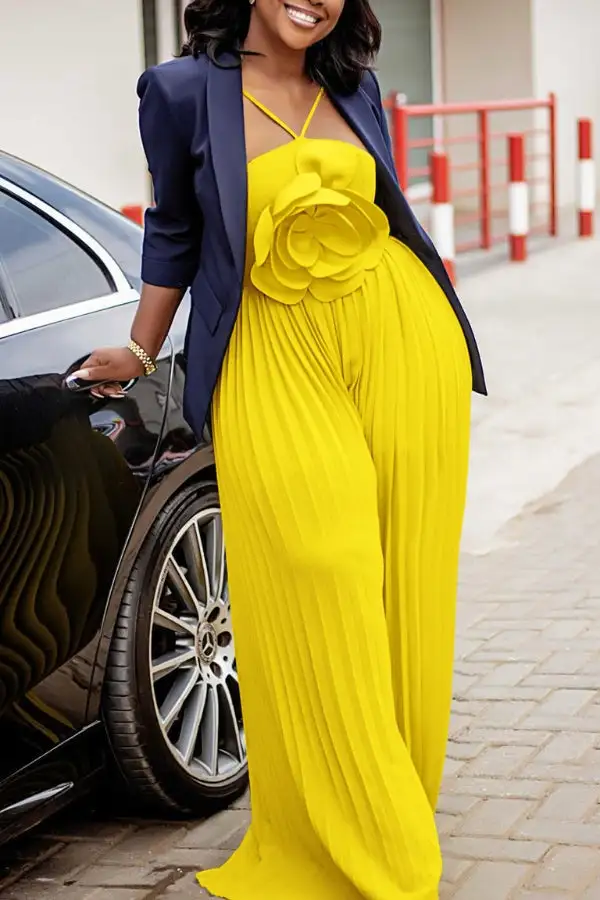 Pleated Wide-Leg Sleeveless Jumpsuit