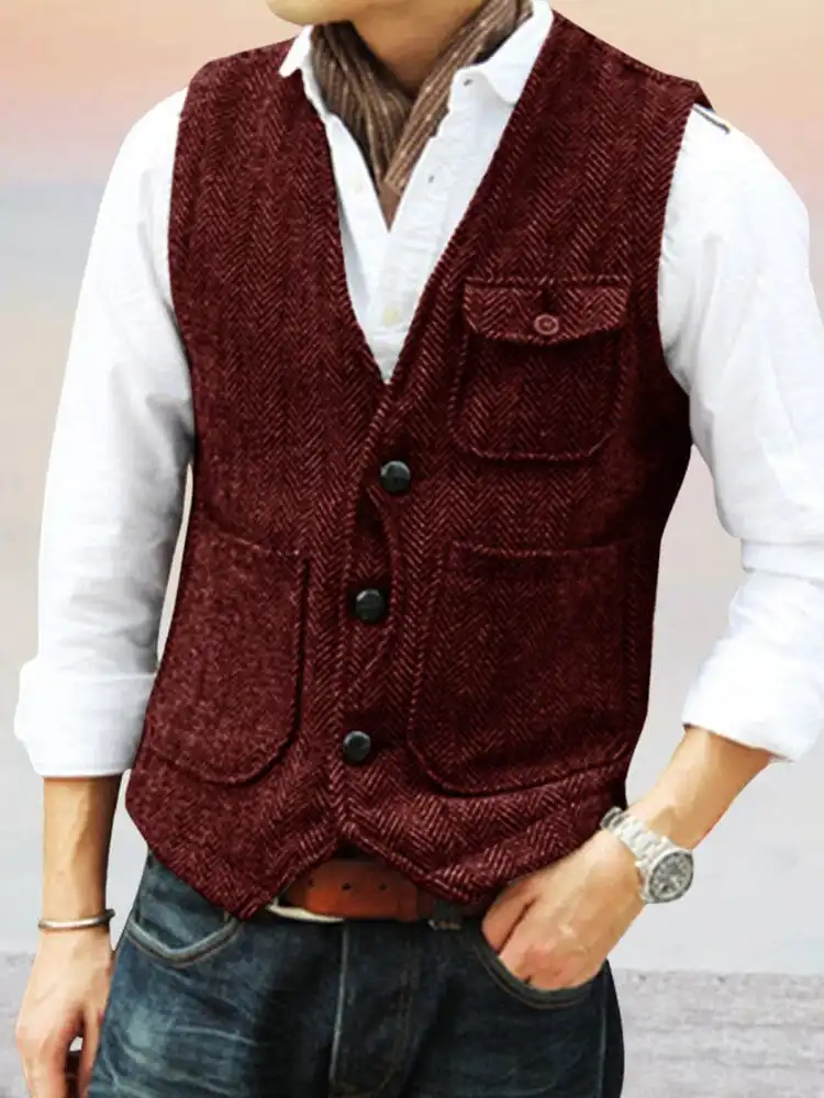 Open Stitch Textured Suit Vest