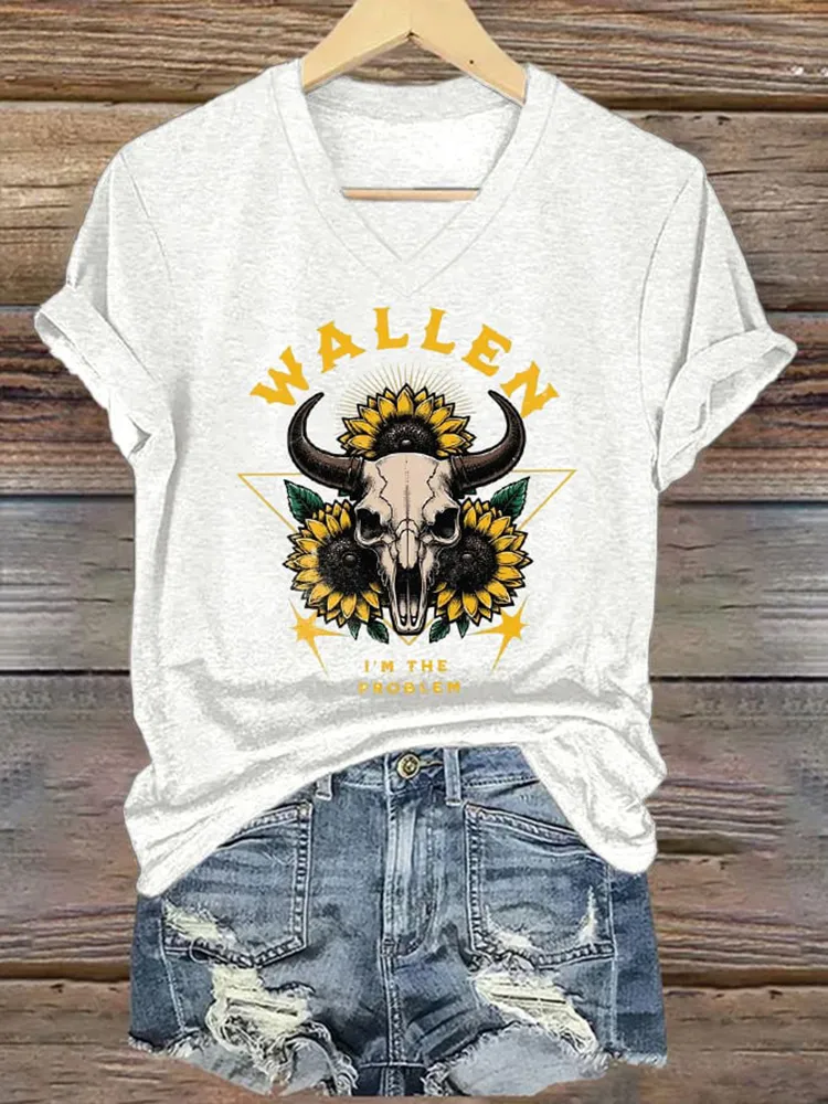 Western Style V-Neck Short-Sleeved T-Shirts