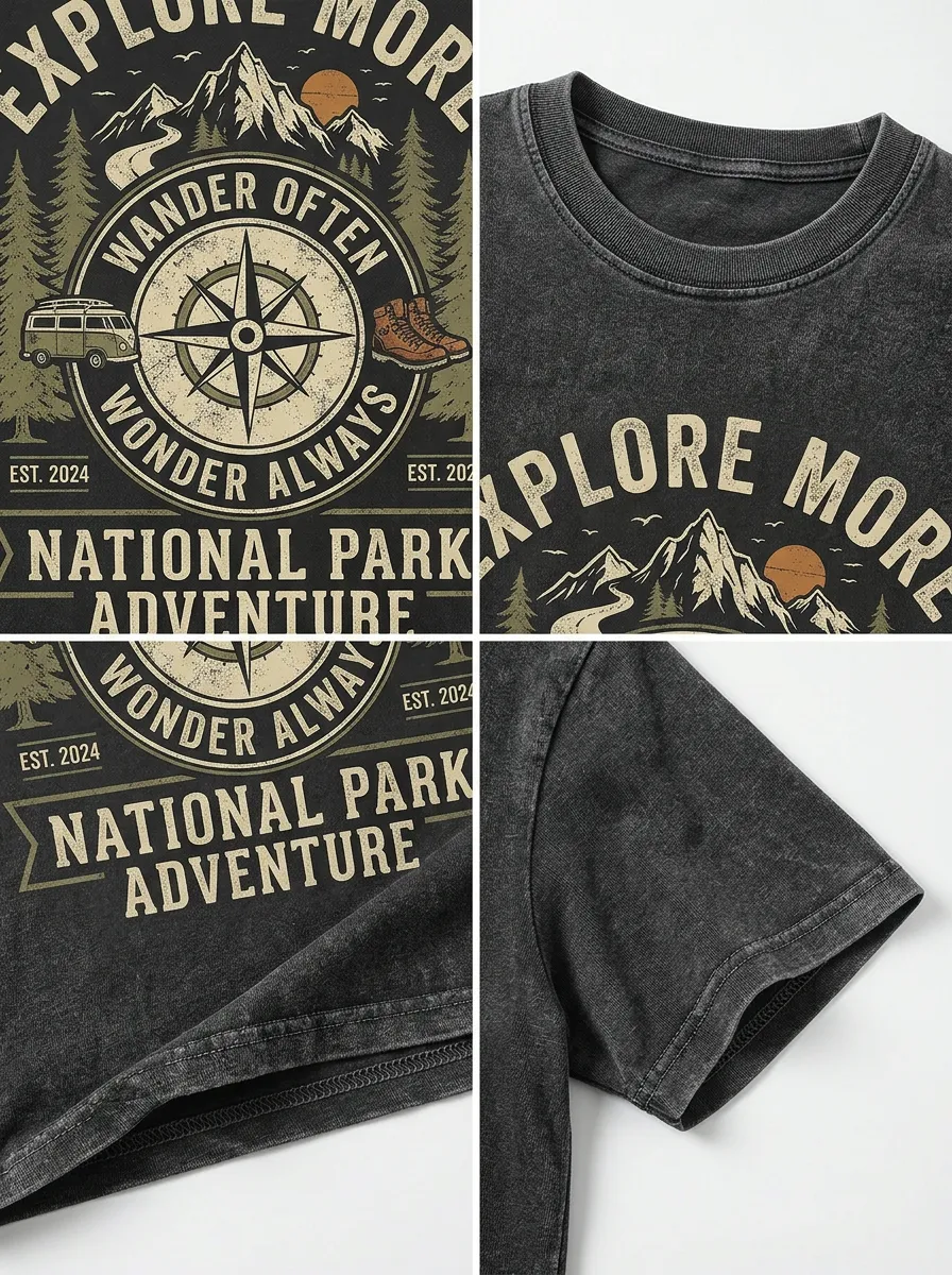 Unisex National Park Adventure Compass Mountain Printed T-shirt