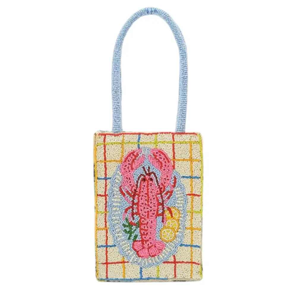 Lobster Beaded North South Tote