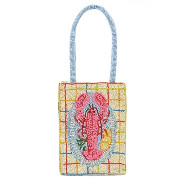 Lobster Beaded North South Tote