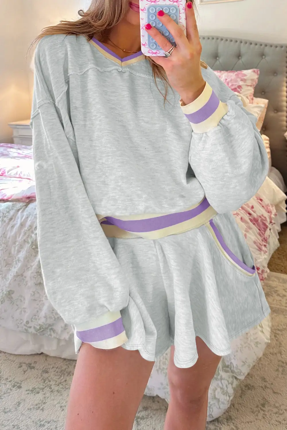 Striped Pullover Relaxed Shorts Lounge Set Layer