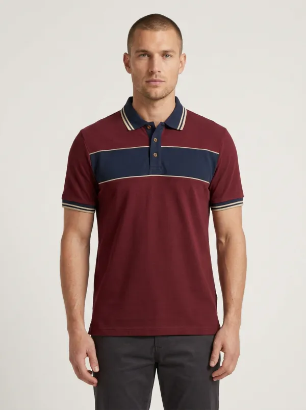 Men's Casual Olive Navy Colorblock Striped Polo Shirt