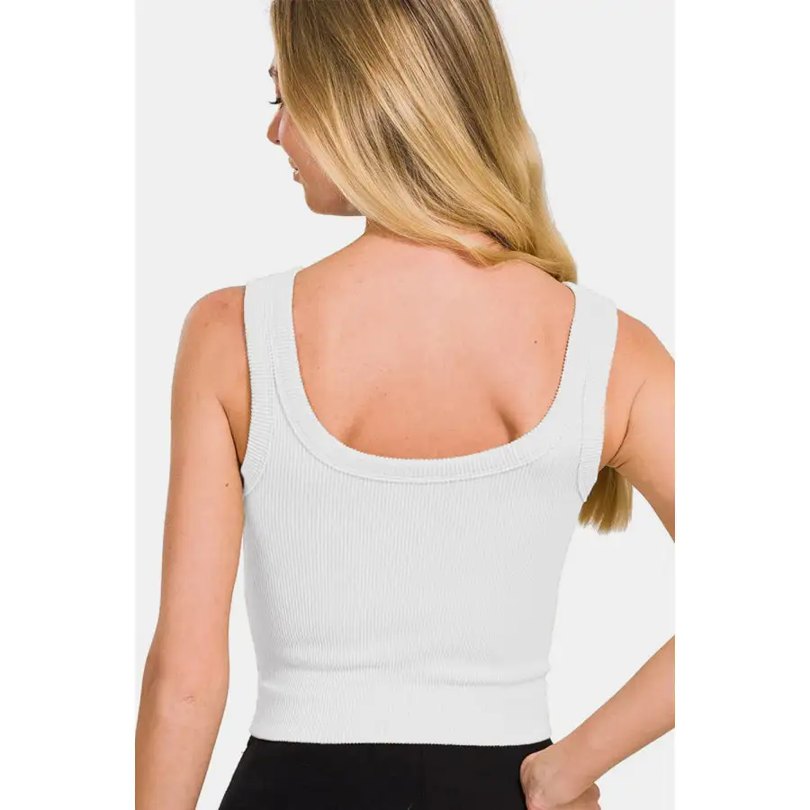 Ribbed Round Neck Cropped Tank