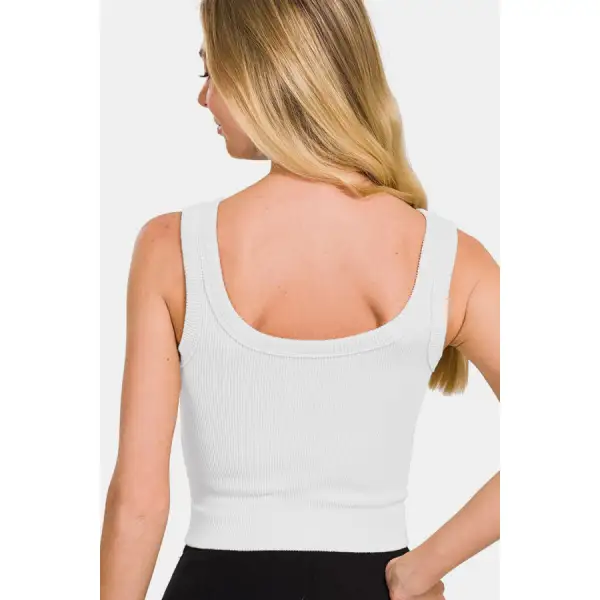Ribbed Round Neck Cropped Tank