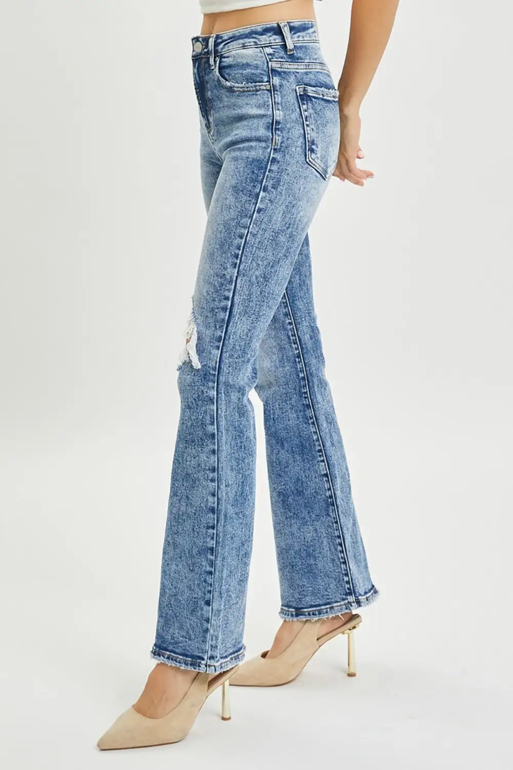 Everyday High Waist Flare Leg Distressed Denim Jeans